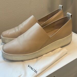 Vince Beige Leather Slip-On Shoes